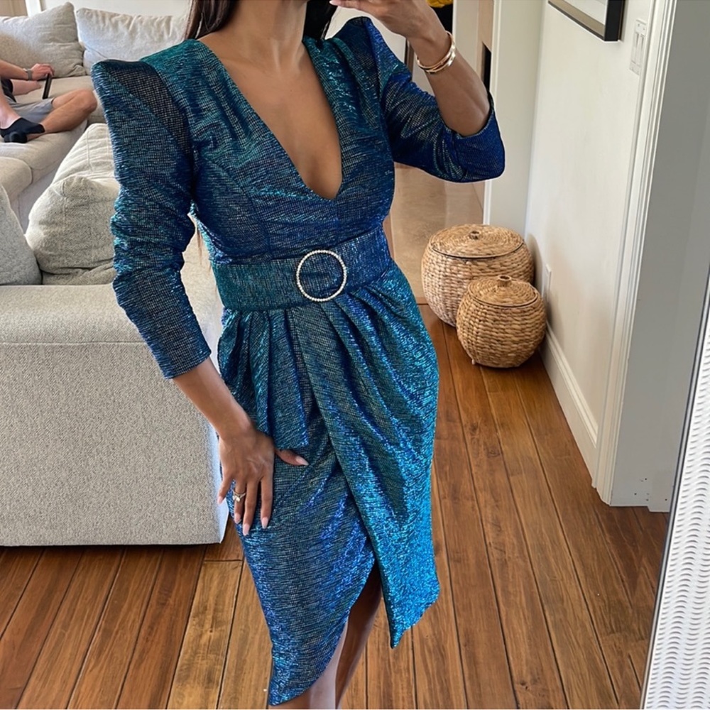 Patbo Metallic belted dress like new
